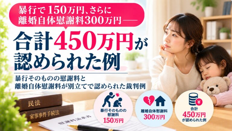 暴行で150万円、さらに離婚自体慰謝料300万円――合計450万円が認められた例