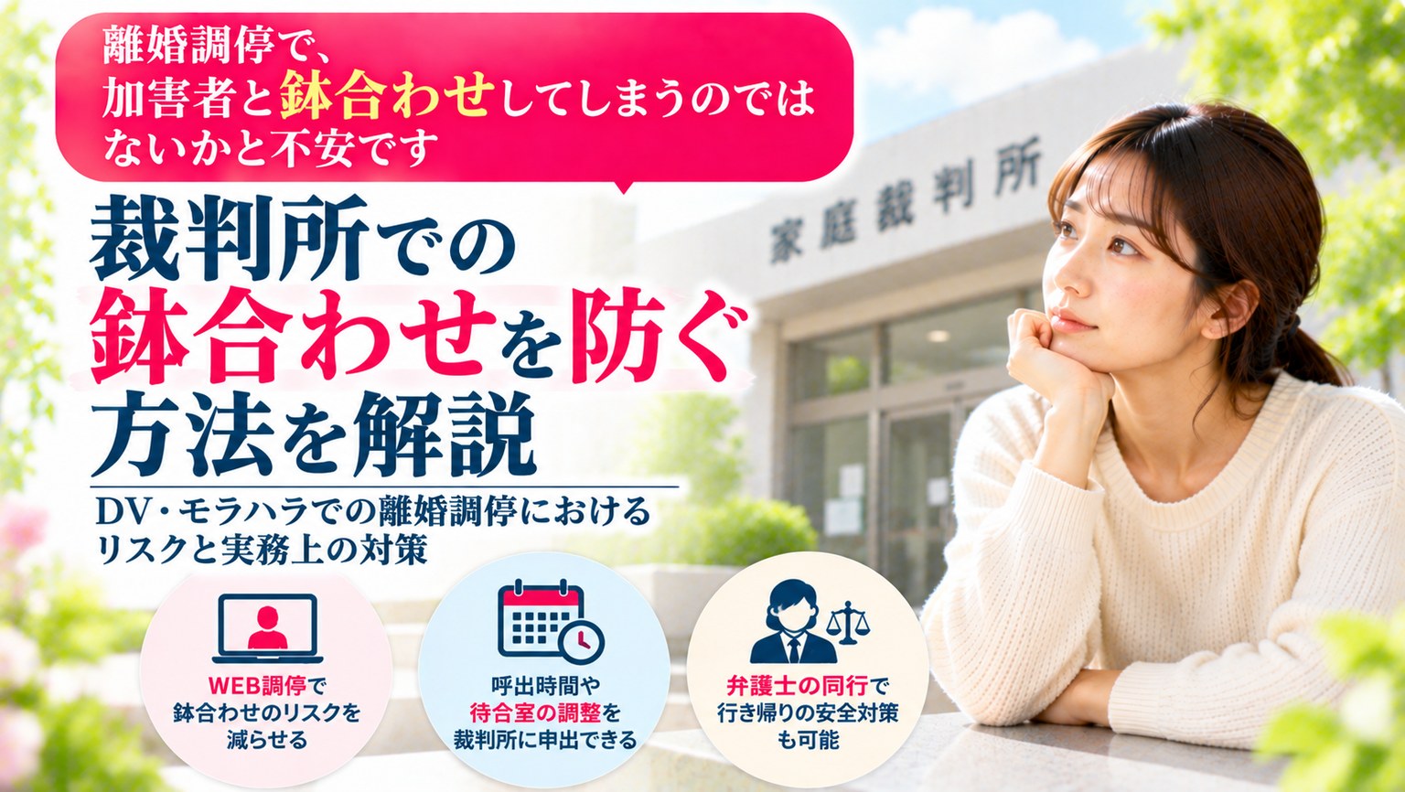 離婚調停で、裁判所で加害者と鉢合わせしてしまうのではないかと不安です