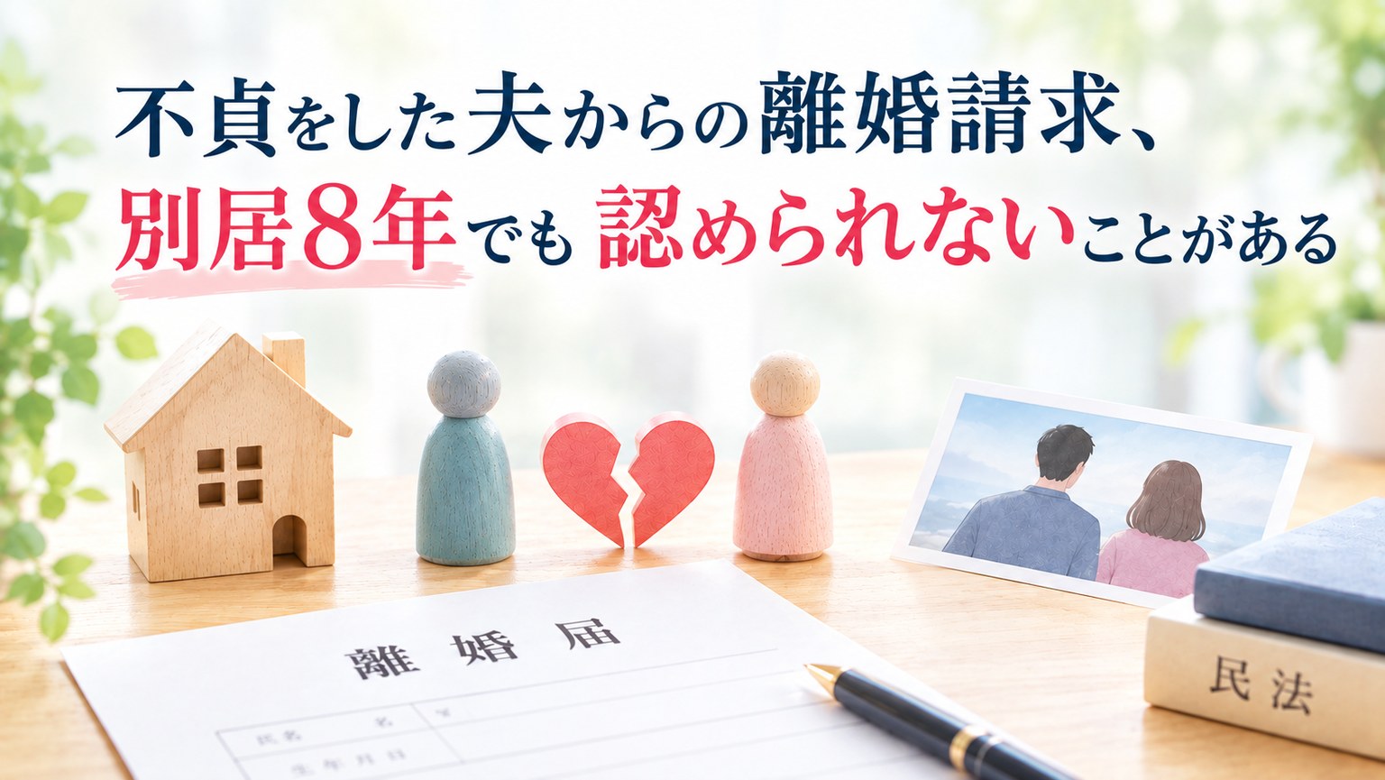 不貞をした夫からの離婚請求、別居8年でも認められないことがあるというテーマのイメージ図